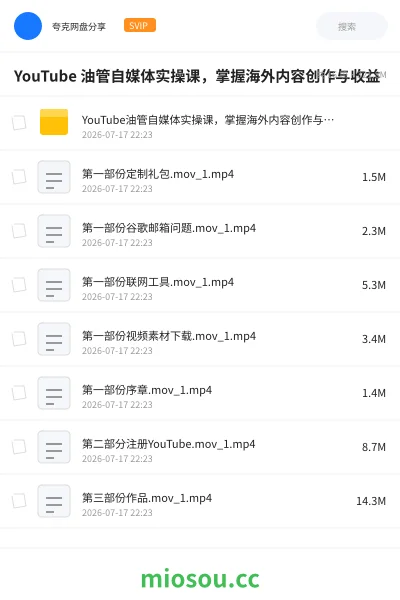 《YouTube 油管自媒体实操课，掌握海外内容创作与收益》教程网盘｜学习资源网盘