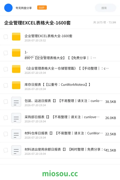 《企业管理EXCEL表格大全-1600套》教程网盘｜学习资源网盘