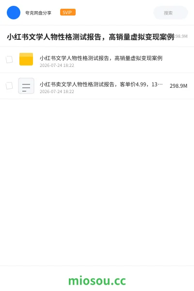 《小红书文学人物性格测试报告,高销量虚拟变现案例》AIGC网盘|学习资源网盘
