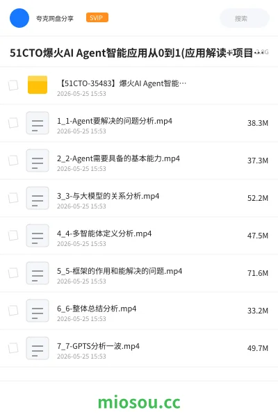 《51CTO爆火AI Agent智能应用从0到1(应用解读+项目实战)》AIGC网盘|学习资源网盘