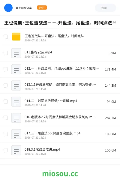 《王也说期·王也速战法－－-开盘法，尾盘法，时间点法》教程网盘｜学习资源网盘