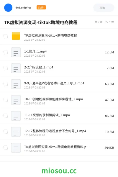 《TK虚拟资源变现-tiktok跨境电商教程》教程网盘|学习资源网盘