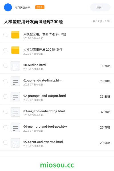 《大模型应用开发面试题库200题》AIGC网盘|学习资源网盘