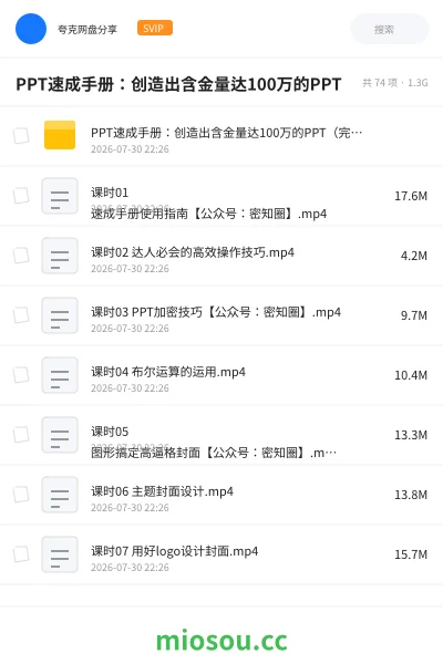 《PPT速成手册：创造出含金量达100万的PPT》教程网盘｜学习资源网盘