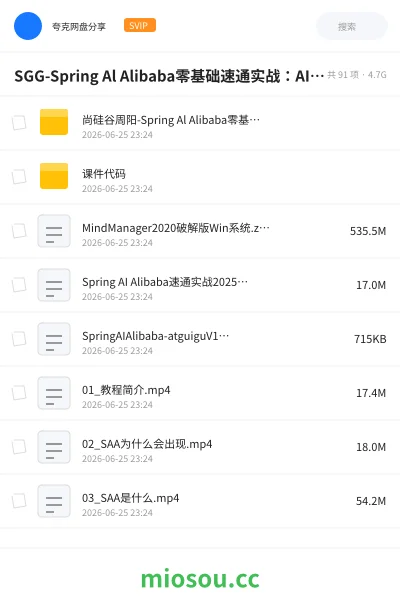 《SGG-Spring Al Alibaba零基础速通实战：AI应用+Java全端》编程网盘｜学习资源网盘