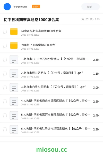 《初中各科期末真题卷1000张合集》教程网盘|学习资源网盘