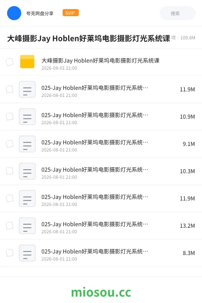 《大峰摄影Jay Hoblen好莱坞电影摄影灯光系统课》教程网盘｜学习资源网盘