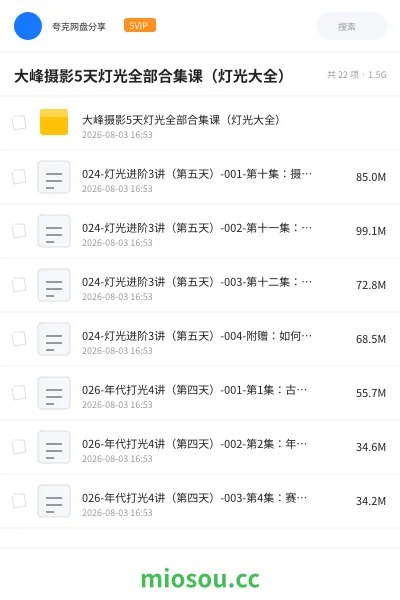 《大峰摄影5天灯光全部合集课（灯光大全）》教程网盘｜学习资源网盘
