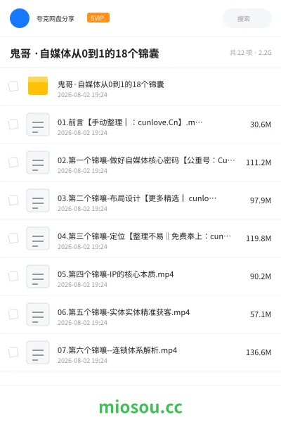 《鬼哥 ·自媒体从0到1的18个锦囊》教程网盘｜学习资源网盘