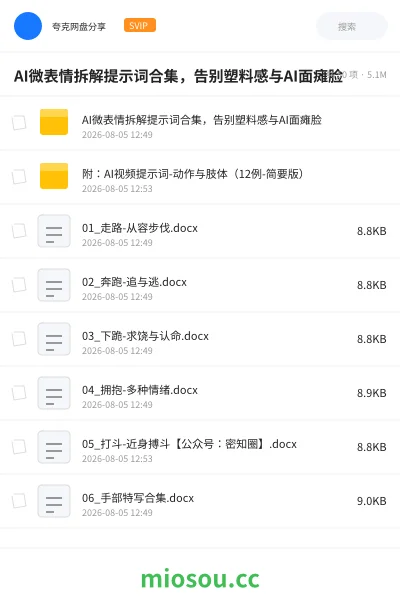 《AI微表情拆解提示词合集 ,告别塑料感与AI面瘫脸》人工智能网盘|学习资源网盘