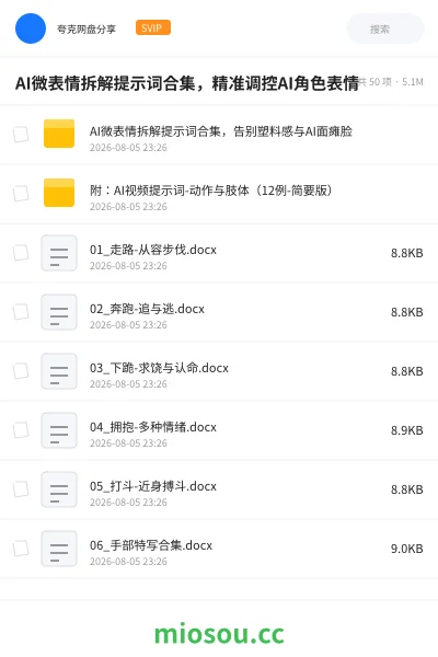 《AI微表情拆解提示词合集,精准调控AI角色表情》AIGC网盘|学习资源网盘