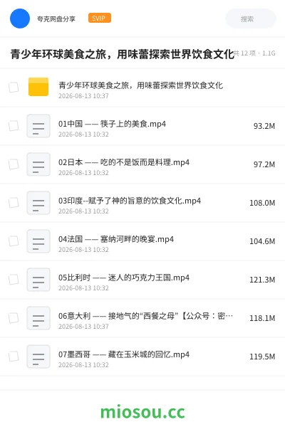 《青少年环球美食之旅，用味蕾探索世界饮食文化》纪录片网盘｜学习资源网盘