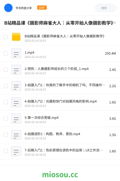 《B站精品课《摄影师麻雀大人：从零开始人像摄影教学》》教程网盘｜学习资源网盘