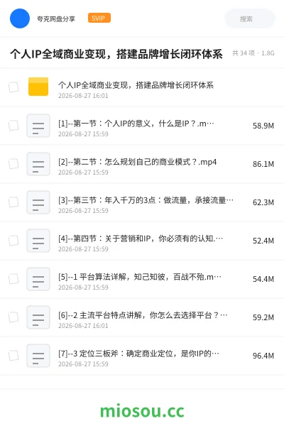 《个人IP全域商业变现，搭建品牌增长闭环体系》教程网盘｜学习资源网盘