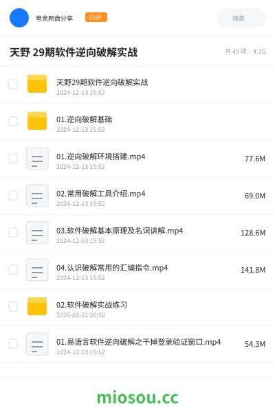 《天野 29期软件逆向破解实战》编程网盘|学习资源网盘