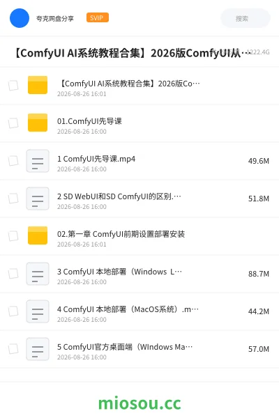 《【ComfyUI AI系统教程合集】2026版ComfyUI从入门到精通学习资料(部署安装+ControlNet+模型训练+AI生成视频+ 商业落地实操等)》AIGC网盘|学习资源网盘