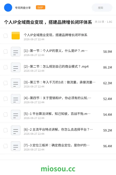 《个人IP全域商业变现 ,搭建品牌增长闭环体系》教程网盘|学习资源网盘