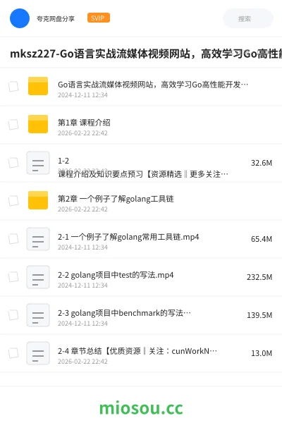 《mksz227-Go语言实战流媒体视频网站,高效学习Go高性能开发 带源码课件》编程学习资源封面