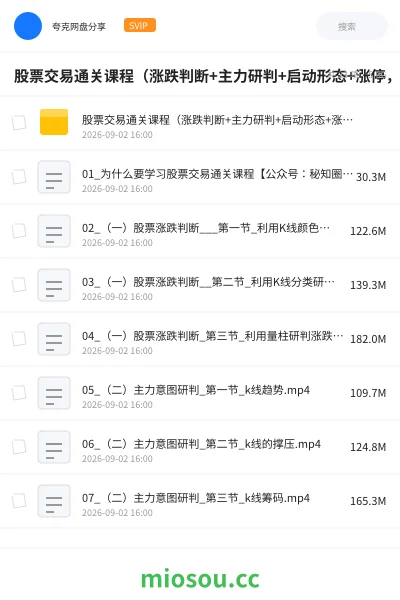 《股票交易通关课程(涨跌判断+主力研判+启动形态+涨停,短线,中线全流程)》教程网盘|学习资源网盘
