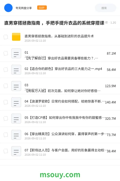 《直男穿搭拯救指南 ，手把手提升衣品的系统穿搭课》教程网盘｜学习资源网盘