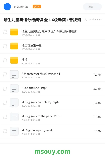 《培生儿童英语分级阅读 全1-6级动画 +音视频》英语学习资源封面