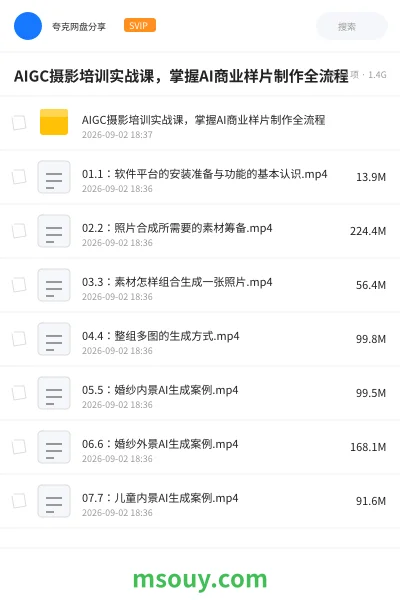 《AIGC摄影培训实战课,掌握AI商业样片制作全流程》AIGC网盘|学习资源网盘