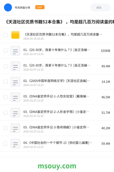 《《天涯社区优质书籍52本合集》 ,均是超几百万阅读量的精品》书籍学习资源封面