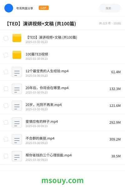 《【TED】演讲视频+文稿 (共100篇)》教程学习资源封面