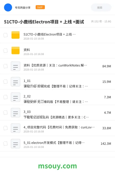 《51CTO-小鹿线Electron项目 + 上线 +面试》编程学习资源封面