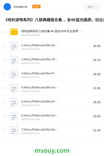 《《哈利波特系列》八部典藏版合集 ,全4K蓝光画质、杜比视界,内封四音轨、13种特效字幕》电影学习资源封面