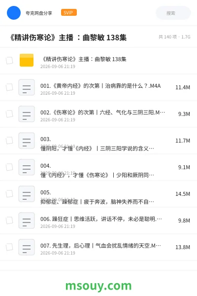 《《精讲伤寒论》主播 :曲黎敏 138集》教程学习资源封面