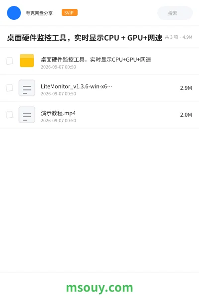 《桌面硬件监控工具，实时显示CPU + GPU+网速》软件网盘｜学习资源网盘