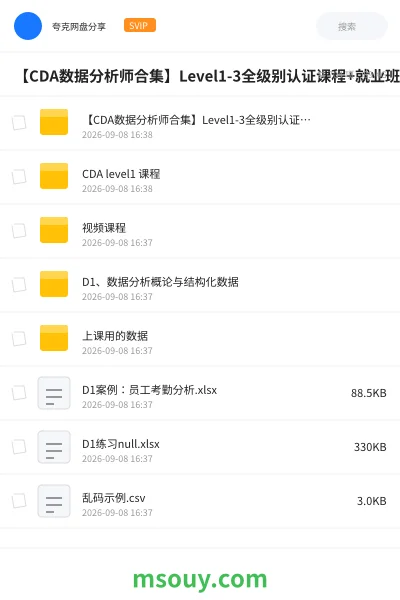 《【CDA数据分析师合集】Level1-3全级别认证课程+就业班+刷题资料(零基础到进阶就业)》教程学习资源封面