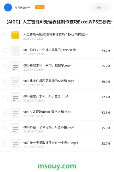 《人工智能-AI处理表格制作技巧:ExcelWPS三秒做表,大神到小白》AIGC网盘|学习资源网盘