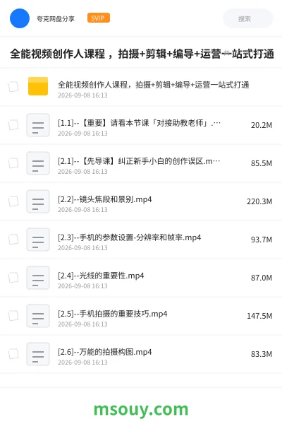 《全能视频创作人课程 ,拍摄+剪辑+编导+运营一站式打通》AIGC网盘|学习资源网盘