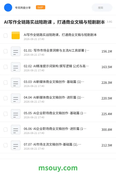 《AI写作全链路实战陪跑课 ,打通商业文稿与短剧剧本》AIGC学习资源封面