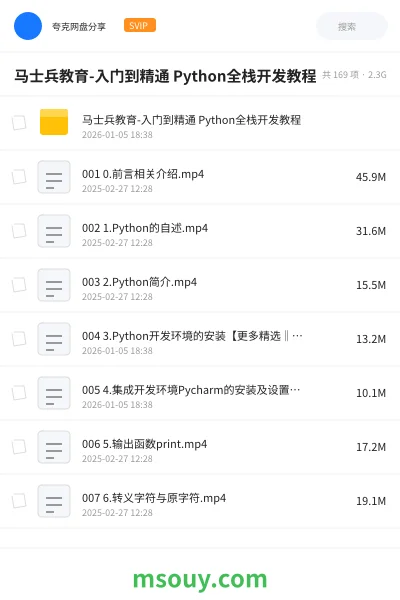 《马士兵教育-入门到精通 Python全栈开发教程》教程学习资源封面