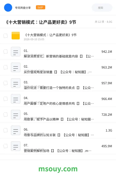 《《十大营销模式:让产品更好卖》9节》教程网盘|学习资源网盘