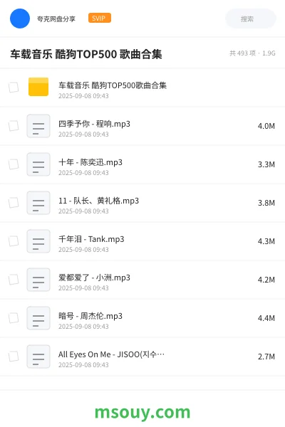 《车载音乐 酷狗TOP500 歌曲合集》音乐学习资源封面