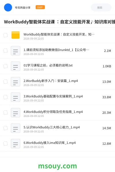 《WorkBuddy智能体实战课 :自定义技能开发,知识库对接,多场景AI自动化教学》教程网盘|学习资源网盘