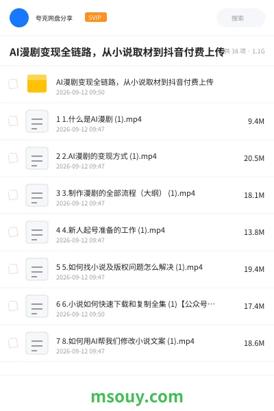 《AI漫剧变现全链路,从小说取材到抖音付费上传》AIGC网盘|学习资源网盘