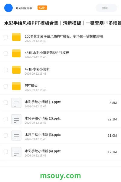 《水彩手绘风格PPT模板合集|清新模板|一键套用|多场景适用》软件网盘|学习资源网盘