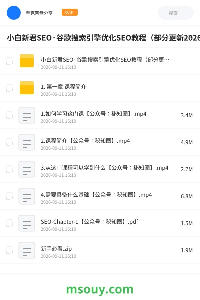 《小白新君SEO·谷歌搜索引擎优化SEO教程(部分更新2026)》教程学习资源封面