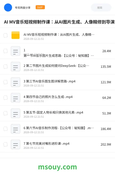 《AI MV音乐短视频制作课:从AI图片生成、人像精修到导演分镜剪辑 ,掌握精准对嘴、起号运营与内容变现方法》AIGC网盘|学习资源网盘