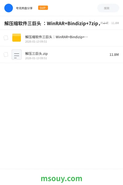 《解压缩软件三巨头 :WinRAR+Bindizip+7zip,免费无广告永久使用》软件学习资源封面