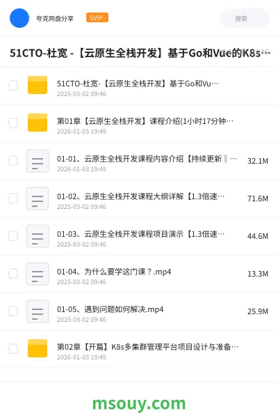 《51CTO-杜宽 -【云原生全栈开发】基于Go和Vue的K8s多集群管理自动化运维平台开发项目实战部分》教程学习资源封面