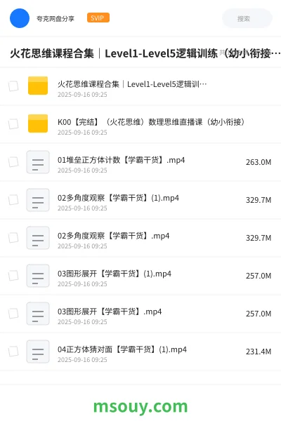 《火花思维课程合集|Level1-Level5逻辑训练(幼小衔接+数学思维+题库解析 +VIP课程》学习资源学习资源封面