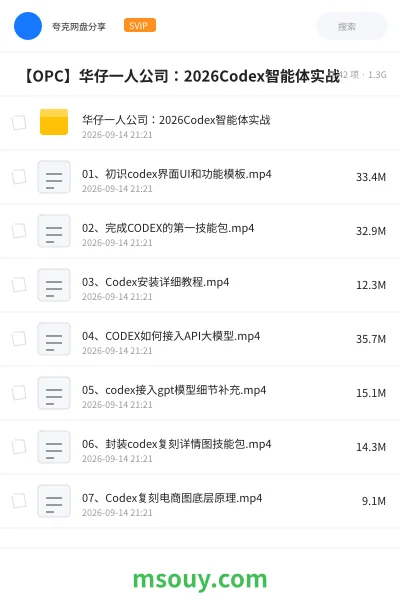 《🤖 【OPC】华仔一人公司:2026Codex智能体实战》教程网盘|学习资源网盘
