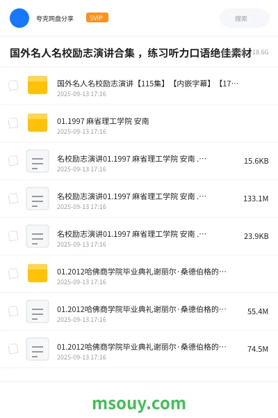 《国外名人名校励志演讲合集 ,练习听力口语绝佳素材》英语网盘|学习资源网盘
