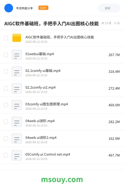 《AIGC软件基础班，手把手入门AI出图核心技能》AIGC网盘｜学习资源网盘